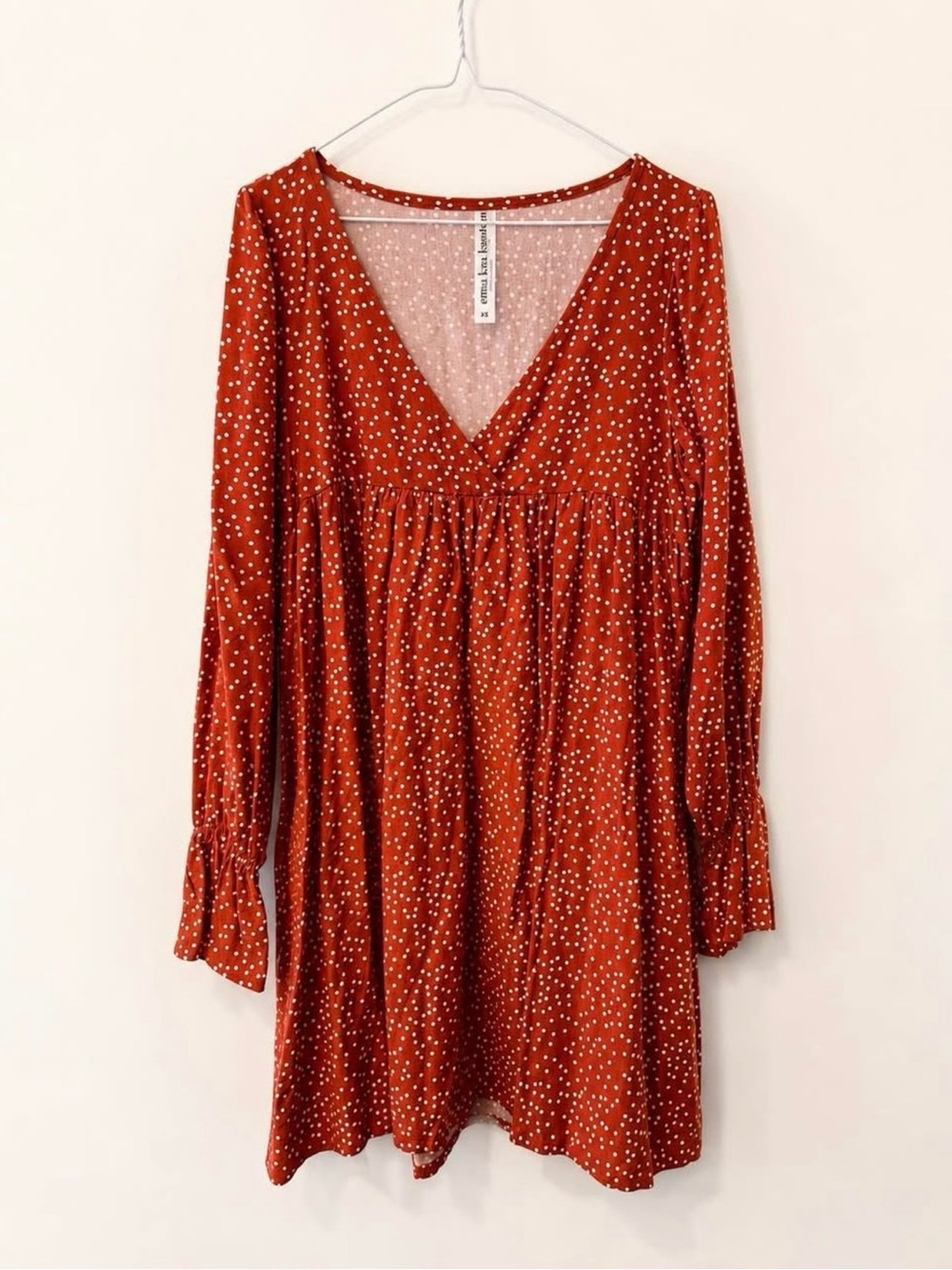 Emma Knudsen Lola Polka Dot Linen Blend Babydoll Dress NWT XS